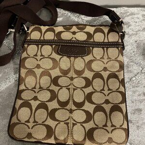 Coach Brown Tan Taupe Canvas CC Logo Crossbody Messenger Bag